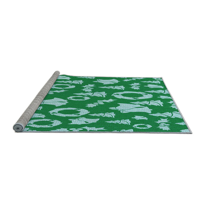 Sideview of Machine Washable Transitional Turquoise Green Rug, wshpat281lblu