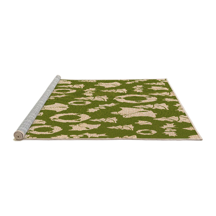 Sideview of Machine Washable Transitional Ginger Brown Green Rug, wshpat281org