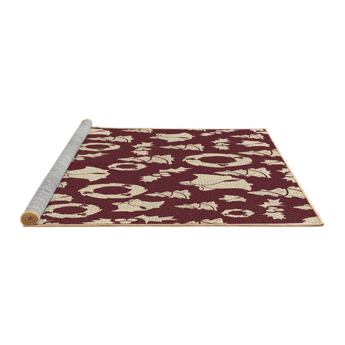 Sideview of Machine Washable Transitional Burgundy Red Rug, wshpat282brn