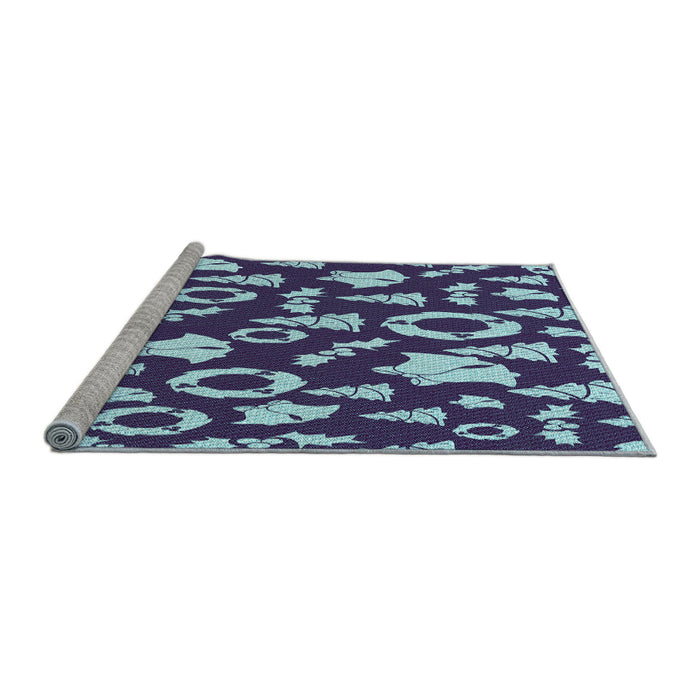 Sideview of Machine Washable Transitional Denim Blue Rug, wshpat282lblu