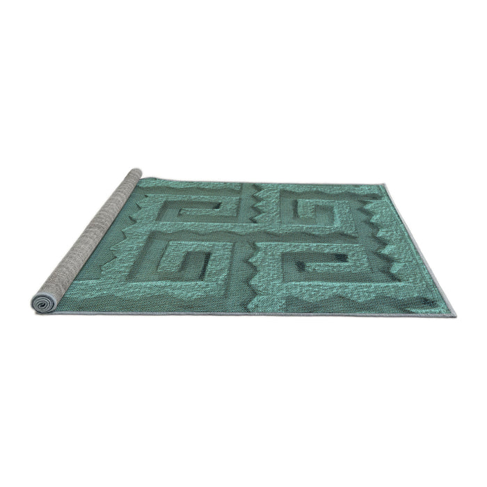 Sideview of Machine Washable Transitional Dull-Sea Green Rug, wshpat2824lblu