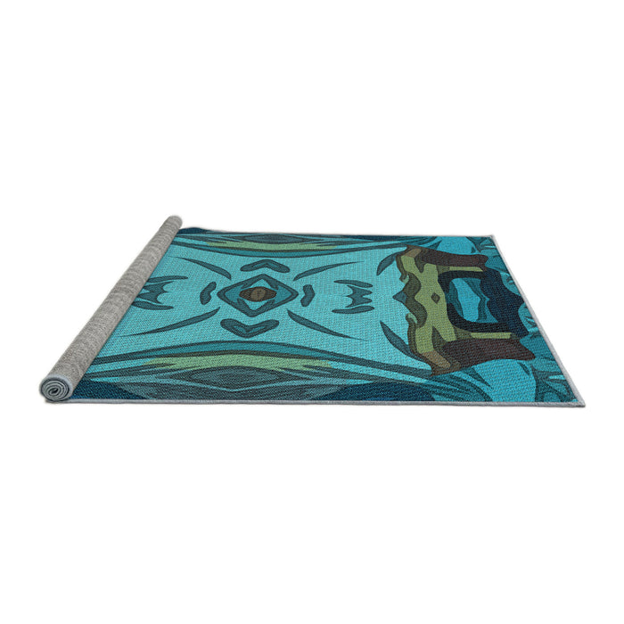 Sideview of Machine Washable Transitional Bright Turquoise Blue Rug, wshpat2829lblu