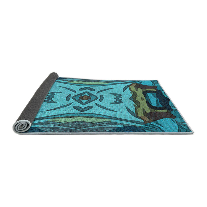 Thickness of Patterned Bright Turquoise Blue Rug, pat2829lblu