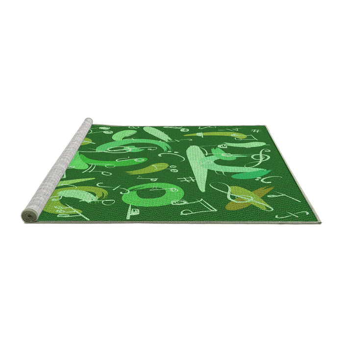 Sideview of Machine Washable Transitional Green Rug, wshpat2830grn