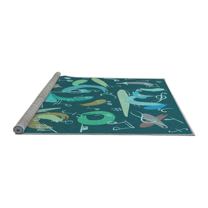 Sideview of Machine Washable Transitional Medium Turquoise Green Rug, wshpat2830lblu