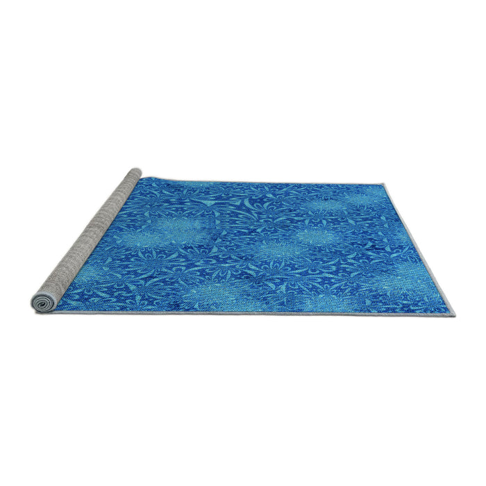 Sideview of Machine Washable Transitional Blue Rug, wshpat2831lblu
