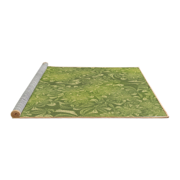 Sideview of Machine Washable Transitional Green Rug, wshpat2833brn
