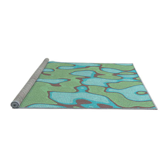 Sideview of Machine Washable Transitional Cadet Blue Green Rug, wshpat2835lblu