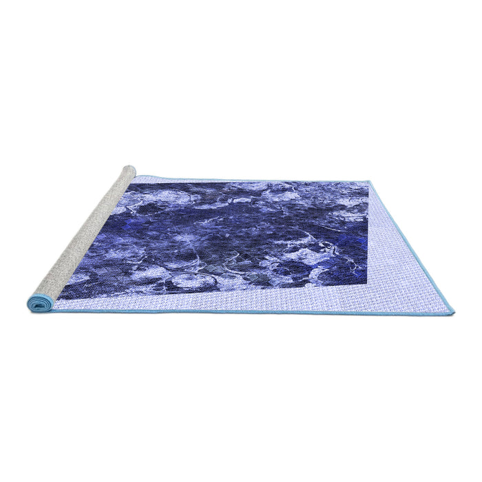 Sideview of Machine Washable Transitional Sapphire Blue Rug, wshpat2836blu