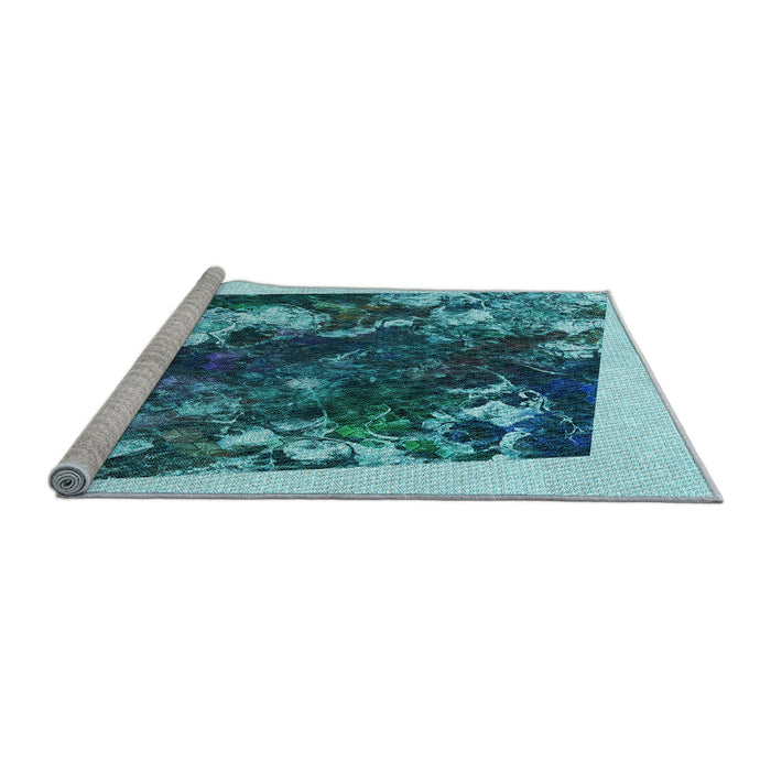 Sideview of Machine Washable Transitional Teal Green Rug, wshpat2836lblu
