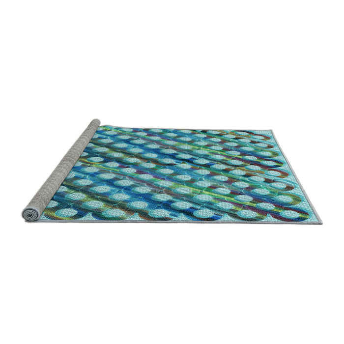 Sideview of Machine Washable Transitional Deep-Sea Green Rug, wshpat2838lblu