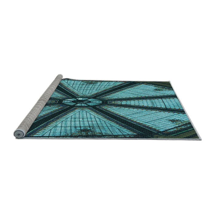 Sideview of Machine Washable Transitional Turquoise Green Rug, wshpat2841lblu