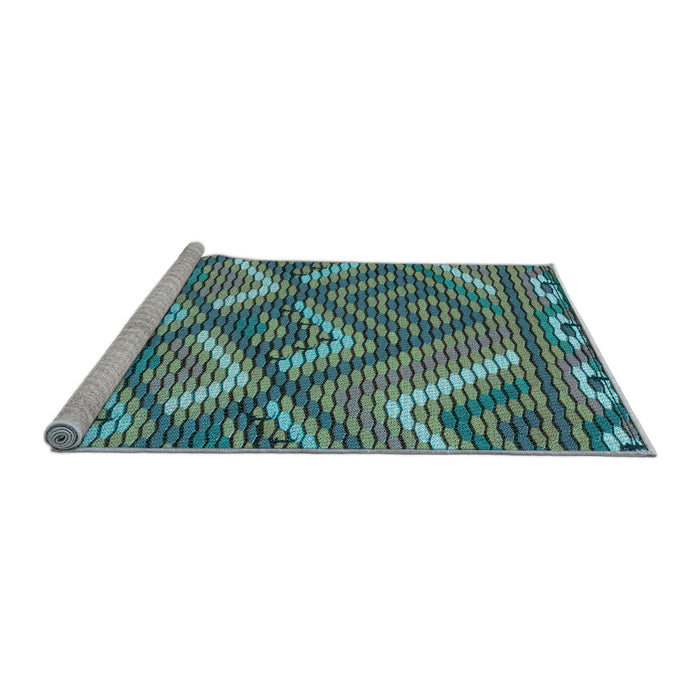 Sideview of Machine Washable Transitional Deep-Sea Green Rug, wshpat2843lblu