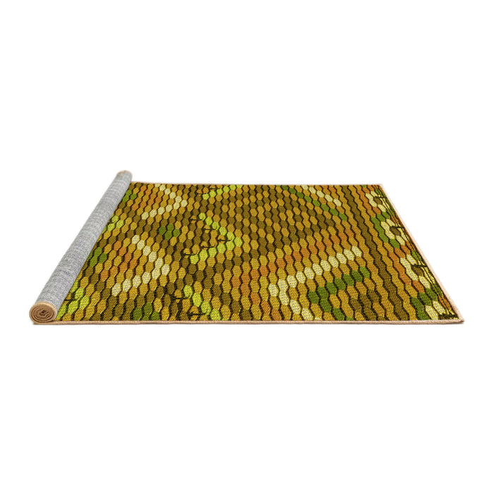 Sideview of Machine Washable Transitional Yellow Rug, wshpat2843yw
