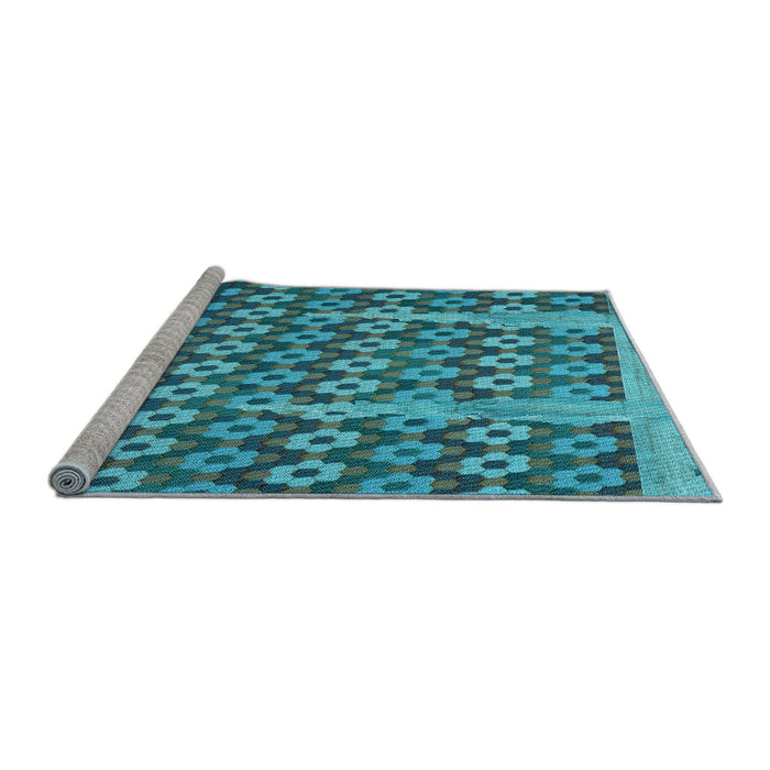 Sideview of Machine Washable Transitional Blue Rug, wshpat2844lblu