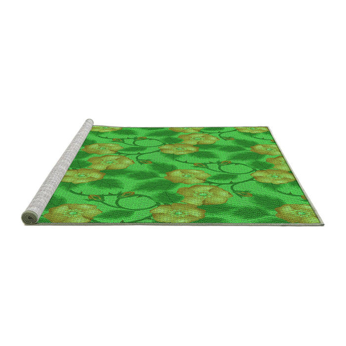 Sideview of Machine Washable Transitional Dark Lime Green Rug, wshpat2847grn