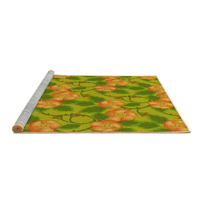 Sideview of Machine Washable Transitional Green Rug, wshpat2847yw