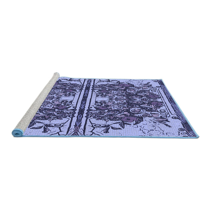 Sideview of Machine Washable Transitional Blue Rug, wshpat2849blu