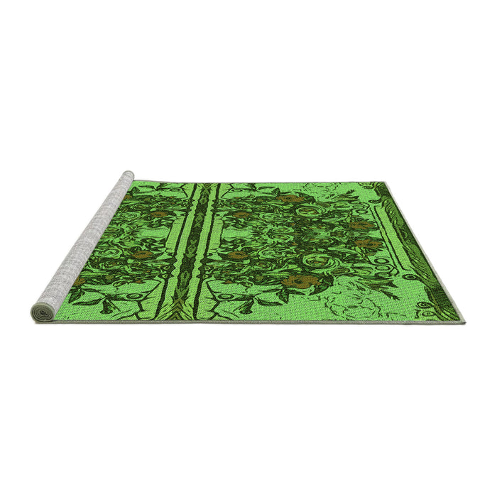 Sideview of Machine Washable Transitional Green Rug, wshpat2849grn