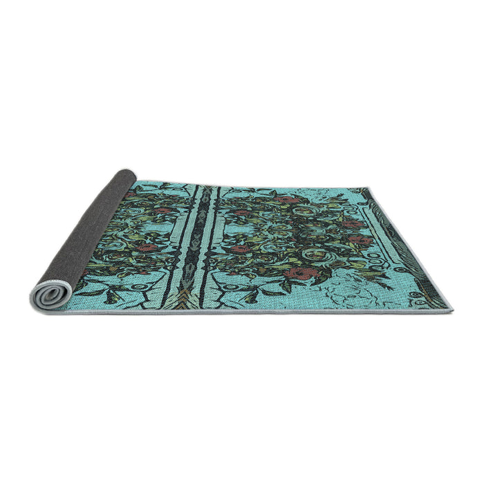 Thickness of Patterned Medium Turquoise Green Rug, pat2849lblu