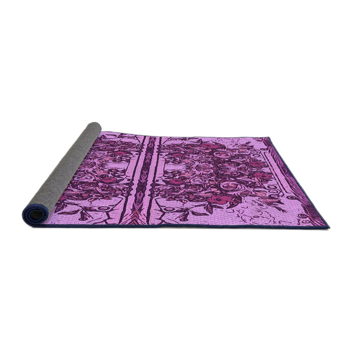 Thickness of Patterned Dark Magenta Purple Rug, pat2849pur