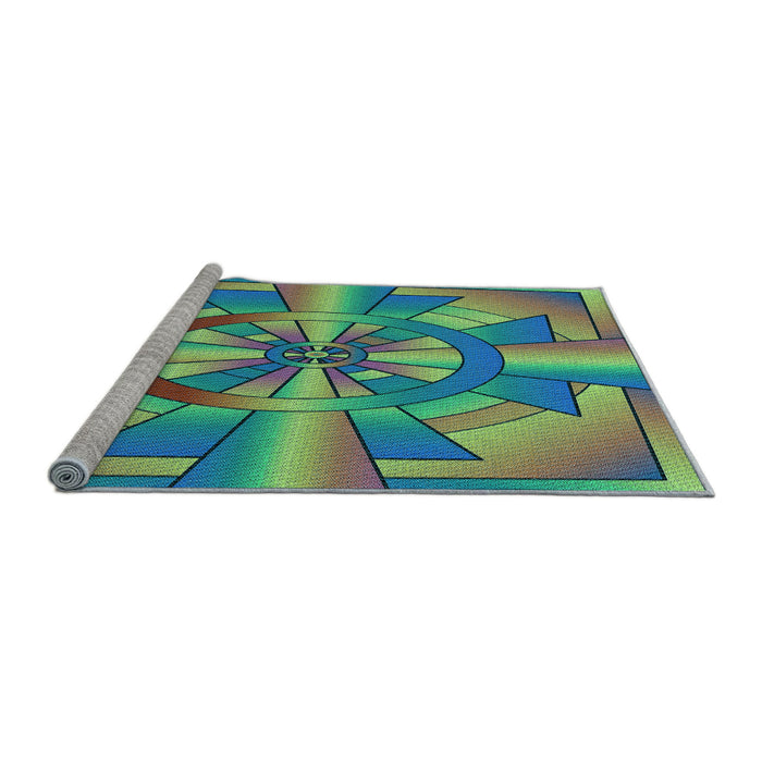 Sideview of Machine Washable Transitional Emerald Green Rug, wshpat2854lblu