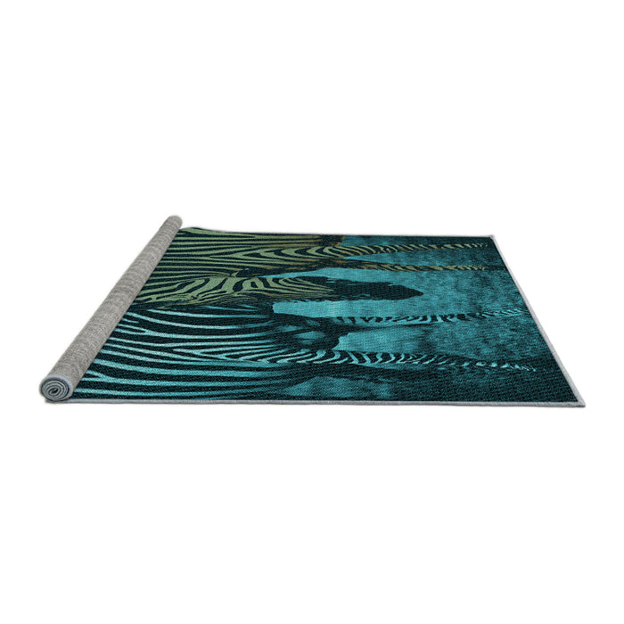 Sideview of Machine Washable Transitional Deep Teal Green Rug, wshpat2855lblu