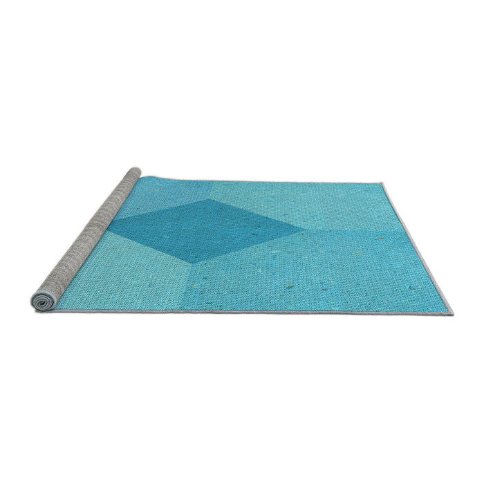 Sideview of Machine Washable Transitional Bright Cyan Blue Rug, wshpat2856lblu