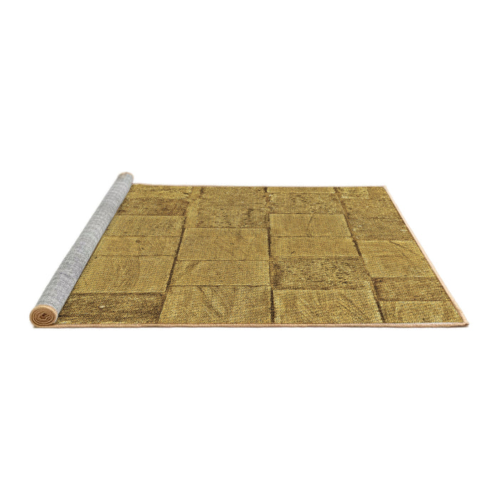 Sideview of Machine Washable Transitional Yellow Rug, wshpat2858brn