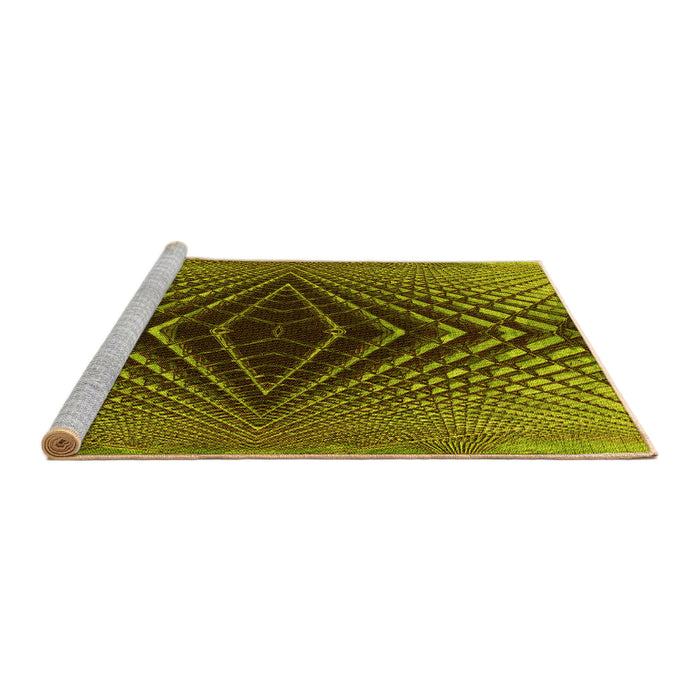 Sideview of Machine Washable Transitional Green Rug, wshpat2862yw