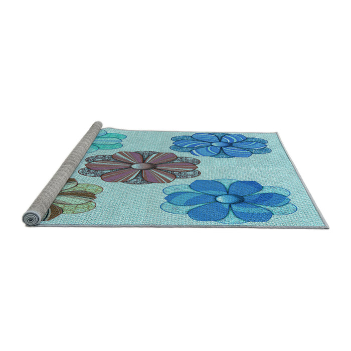 Sideview of Machine Washable Transitional Glacial Blue Ice Blue Rug, wshpat2863lblu