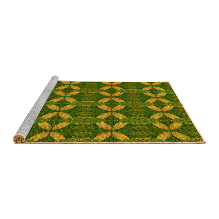 Sideview of Machine Washable Transitional Dark Yellow Green Rug, wshpat2874yw