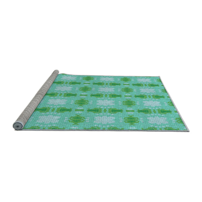Sideview of Machine Washable Transitional Turquoise Green Rug, wshpat2880lblu