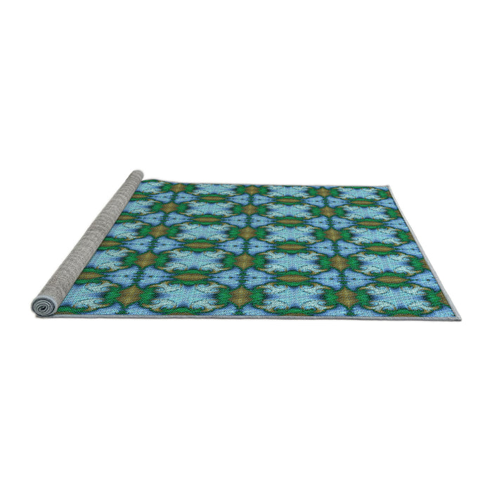 Sideview of Machine Washable Transitional Turquoise Green Rug, wshpat2884lblu