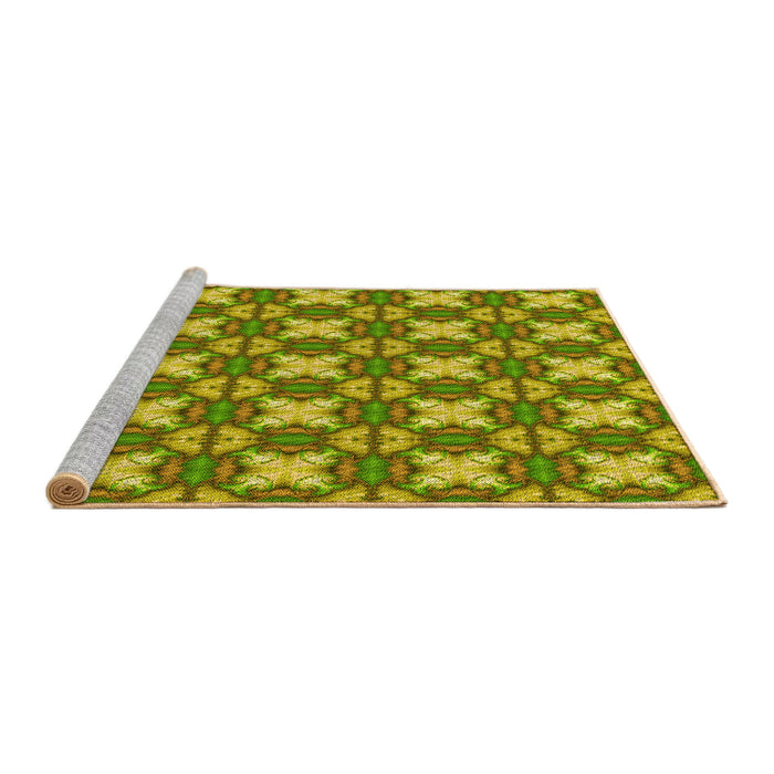 Sideview of Machine Washable Transitional Dark Yellow Green Rug, wshpat2886yw