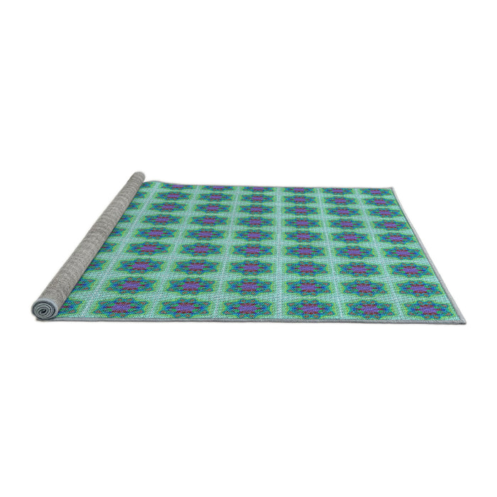 Sideview of Machine Washable Transitional Steel Blue Rug, wshpat2889lblu
