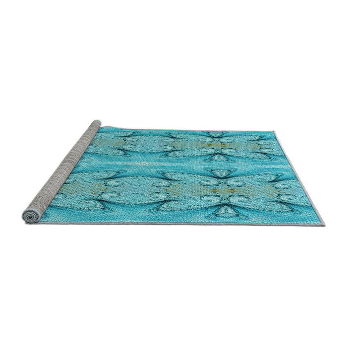 Sideview of Machine Washable Transitional Dark Turquoise Green Rug, wshpat2895lblu