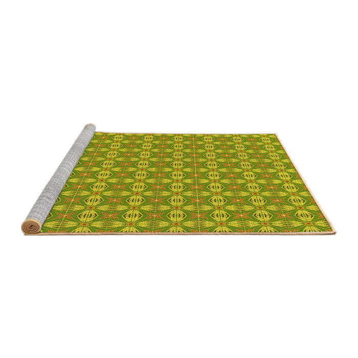 Sideview of Machine Washable Transitional Dark Yellow Green Rug, wshpat2897yw