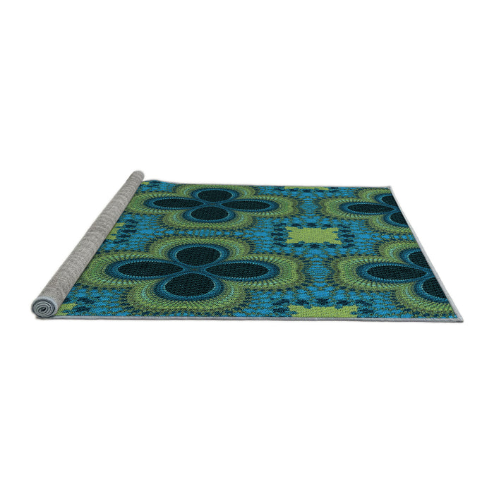 Sideview of Machine Washable Transitional Mint Green Rug, wshpat2902lblu