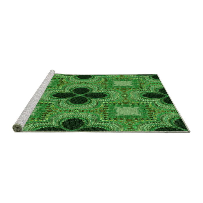 Sideview of Machine Washable Transitional Deep Emerald Green Rug, wshpat2903grn
