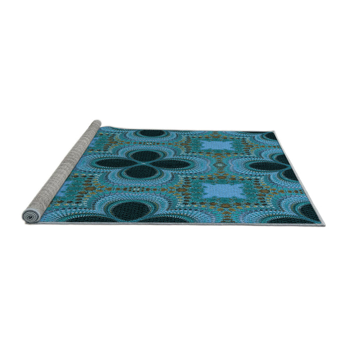 Sideview of Machine Washable Transitional Medium Teal Green Rug, wshpat2903lblu