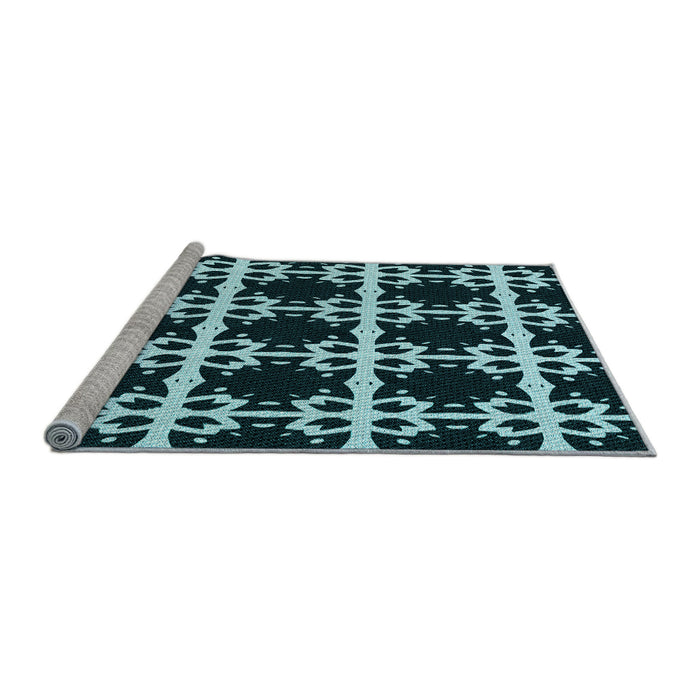 Sideview of Machine Washable Transitional Deep Teal Green Rug, wshpat2908lblu