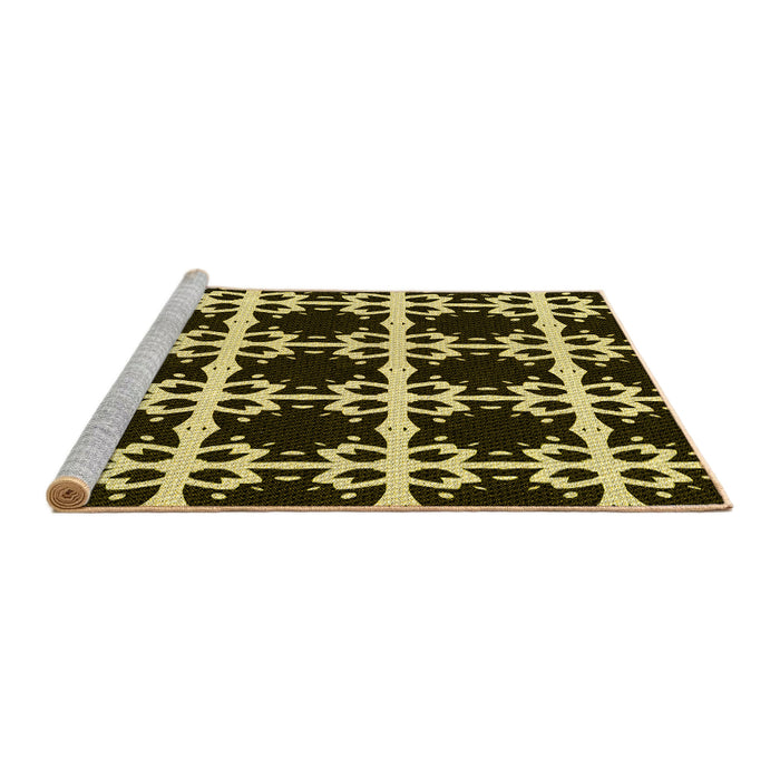 Sideview of Machine Washable Transitional Metallic Gold Rug, wshpat2908yw
