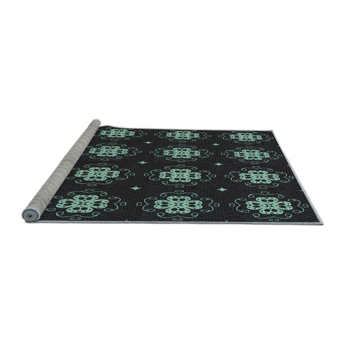 Sideview of Machine Washable Transitional Green Rug, wshpat2911lblu