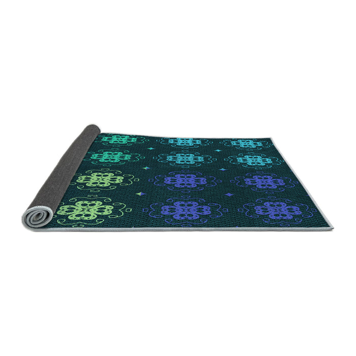 Thickness of Patterned Dark Cyan Green Rug, pat2913lblu