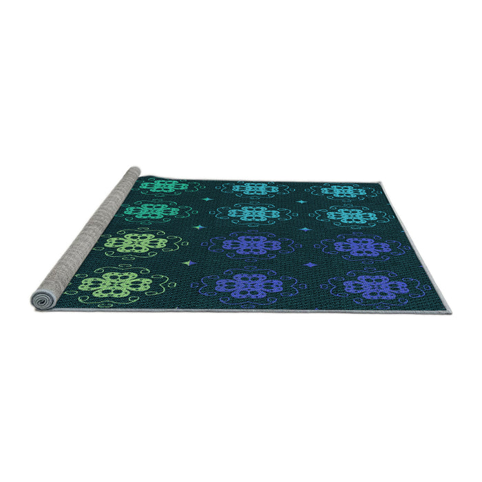 Sideview of Machine Washable Transitional Dark Cyan Green Rug, wshpat2913lblu