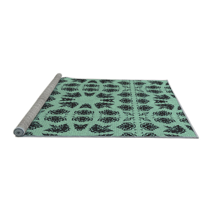 Sideview of Machine Washable Transitional Aquamarine Green Rug, wshpat2915lblu