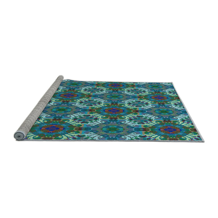 Sideview of Machine Washable Transitional Blue Rug, wshpat2917lblu