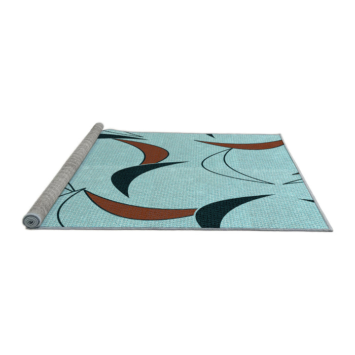 Sideview of Machine Washable Transitional Cadet Blue Green Rug, wshpat2918lblu