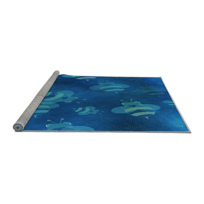 Sideview of Machine Washable Transitional Blueberry Blue Rug, wshpat2921lblu